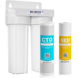 Max Water 2 Stage (Sediment, Odor & Improving Taste) Whole House 10 inch, Standard Water Filtration System - White Housing - Sediment + CTO - ¾ Inlet/Outlet
