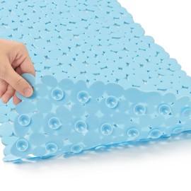 SONGZIMING Bathtub Mat Non Slip Pebble Bath Shower Mat with Drain Holes, Suction Cups Mat for Tub 16" W x 35" L, Blue