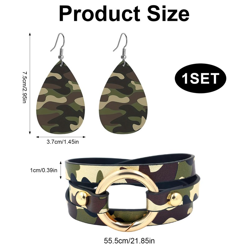 Bmpzery Camo Earrings for Women & Men, Camouflage Bracelet &