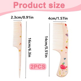 JAZOKA 2 Cute Hair Comb Set, Pink Strawberry Baby Fine Tooth & Rat Tail Comb Toddler Tiny Hair Brush Small Girls Comb Plastic Mini Hair Parting for Women Girls Kids All Hair Types