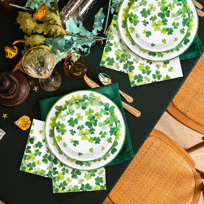 FYSUIMU St. Patrick’s Day Tableware Set Kit Serves 24 Shamrock