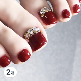 Varna Pedicure Artificial Toenail Pedi Tips, P-017 Crystal Parts Red, 2 Pieces / 바르나 패디큐어 인조발톱 패디팁, P-017 크리스탈 파츠 레드, 2개