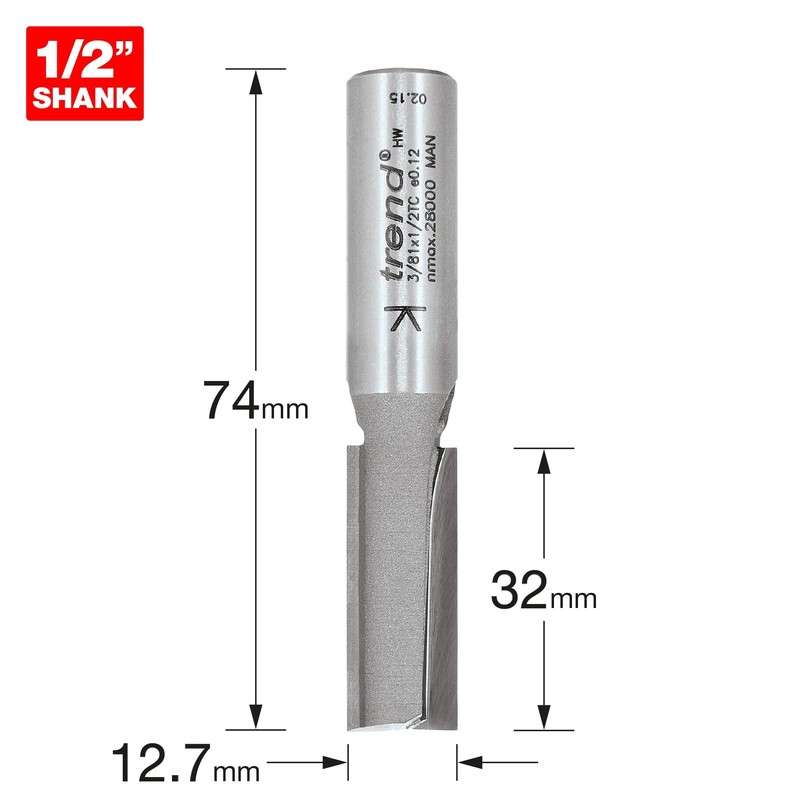 Trend Professional Straight Two Flute Router Cutter Bit, 1/2 Inch