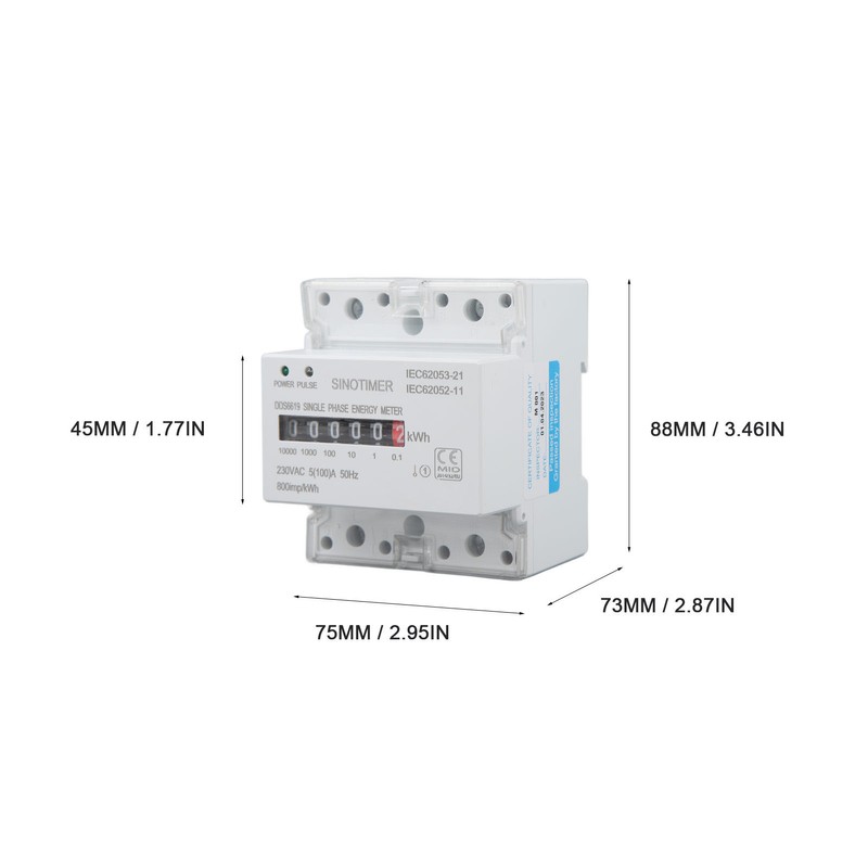 Electricity Watt Hour Meter Dual Color LED Indicator Rail Mount