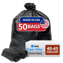 Reli. 40 to 45 Trash Bags Heavy Duty | 50 Trash Bags | Super Sizeable for Serious Garbage Cleanup (Black)