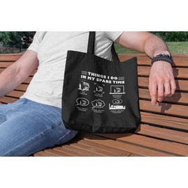SmartyPants In My Spare Time Fishing Tote Bag - Funny Fun Novelty Gifts Present Men Dad Grandad Fish Camping Accessories Shopping Organic Cotton Fabric Carrier Reusable Shopper (One Size, Black)