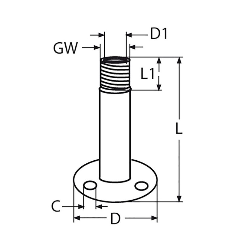 Antenna base, stainless steel A2 AISI 304, 25mm, 105x70mm