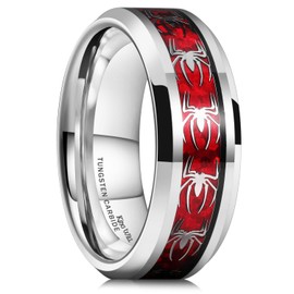 King Will Tungsten Carbide Wedding Band for Men - 8mm Silver High Polished Inlay Spider for Everyday Wear Comfort Fit 8