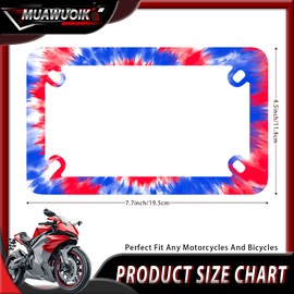 Motorcycle Tie Dye American Flag License Plate Frame Abstract Patriotic Red Blue Stainless Steel Motorbike License Plate Holder Tag Decoration Funny Motorcycle Accessory 7.7" x 4.5"