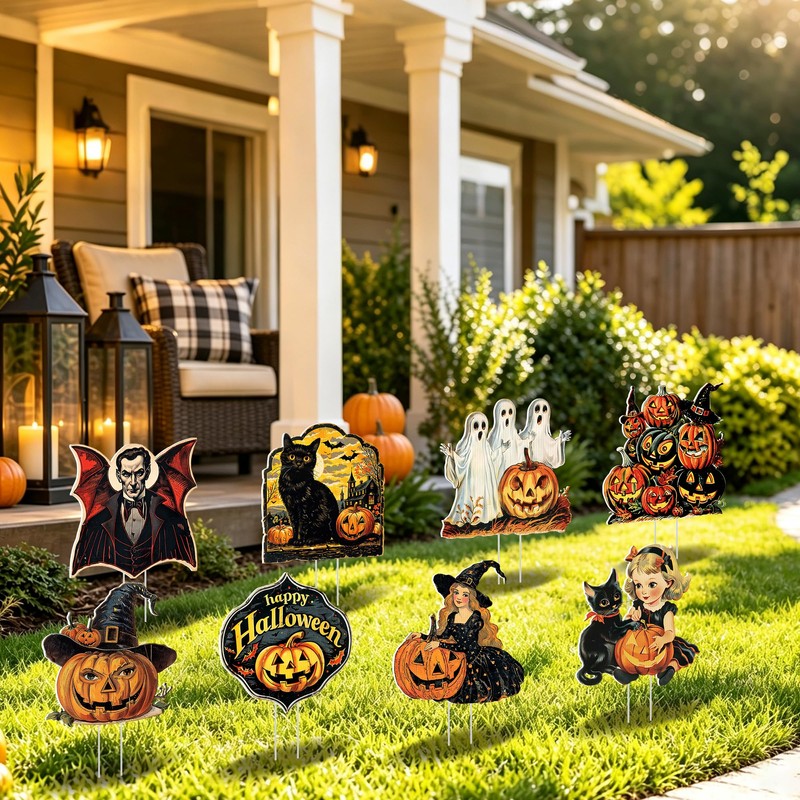 8 Pcs Vintage Halloween Yard Signs with Stakes