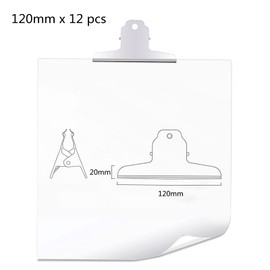 GUOKOFF 12 Pack Large Binder Clips, 120mm Metal Hinge Clip, Large Bulldog Clip, Metal Binder Paper Clips, Silver Tone Stainless Steel Binder Paper Clamps, File Money Clamps for Office School