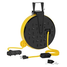 WILAWELS 30 Ft Retractable Extension Cord Reel, 16/3 Gauge SJTW Power Cord with 3 Electrical Outlets Pigtail for Garage and Shop, 10 Amp Circuit Breaker, Metal Plate, UL Listed, Yellow Y30CR06