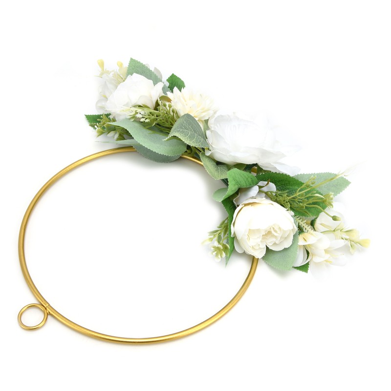 Floral Hoop Metal Ring Wreath Artificial Wall Hanging Wreath for