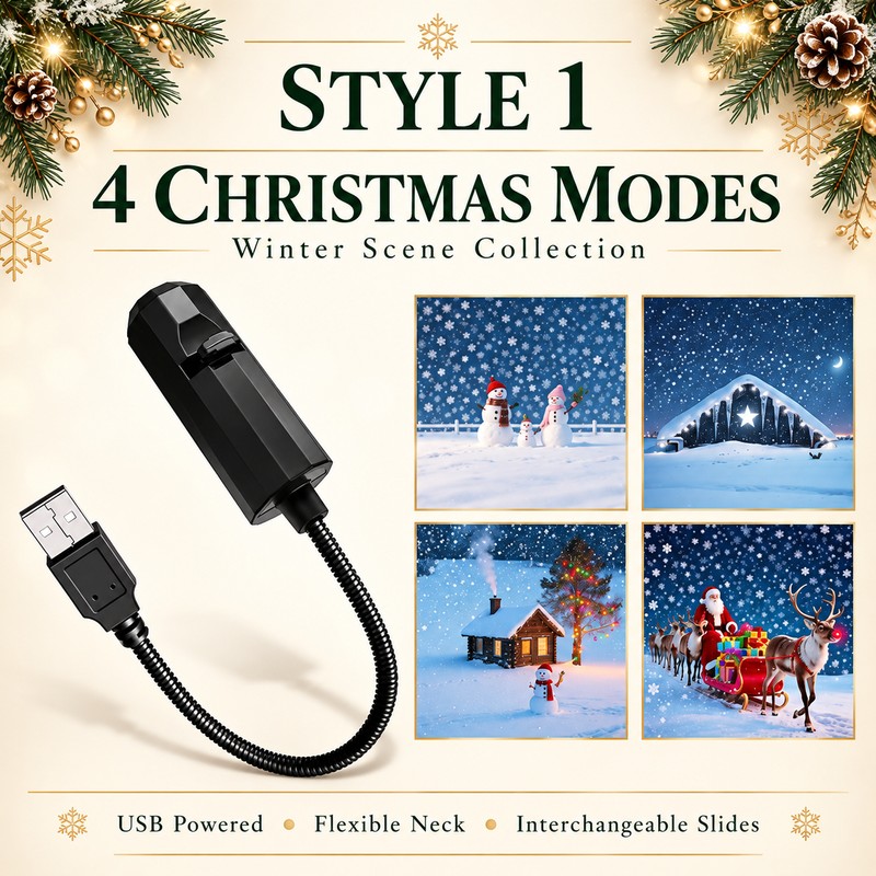Indoor Christmas Projector Light, USB, 10 Festive Patterns for Walls