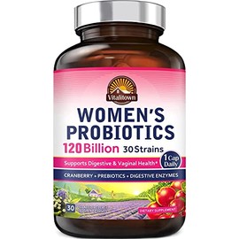 Blanca Probióticos para mujer Vitalitown Con prebióticos, enzimas digestivas y arándanos Vegano y sin OMG 30 cápsulas vegetales 30 cepas              