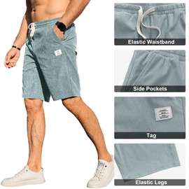 HOTake Mens Corduroy Shorts Casual Elastic Waist Drawstring Summer Beach Loose Fit Shorts