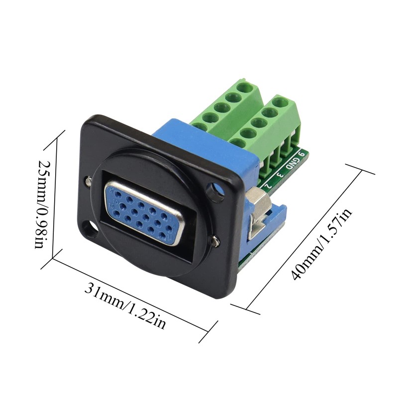 QIANRENON VGA DB15 Panel Mount Adapter VGA DB15 Female to