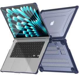 TECHGEAR Case Compatible for MacBook Air 15 inch 2024/2023 Protective Tough Hard Shell Cover with Kick Stand for Model A3114 (M3) / A2941 (M2) Clear Shockproof Case for MacBook Air 15.3" - Blue