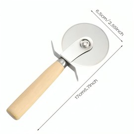 Generic Stainless Steel Pizza Cutter Wheel with Wooden Handle - Sharp Blade Pizza Slicer, Finger Guard Protection, Dishwasher Safe, Also Great for Cheese, Pastry, and Pie, Brown