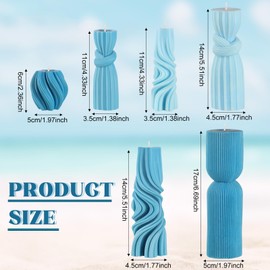 Threlaco 6 Pcs Pillar Candles Modern Aesthetic Ribbed Decorative Candle Set Cute Soy Wax Scented Ribbed Decor for Home(Blue,2.36-6.89 Inch)