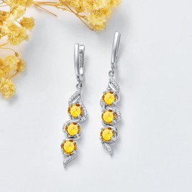 Citrine Earrings for Women 925 Sterling Silver with 5 mm Genuine Citrine Drop Earrings, Sterling Silver