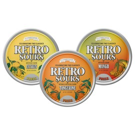 Retro Sours - Hard Tangy Old Fashion Candy in Citrus, Mango & Tangerine Flavors - Nostalgic Candy Pack of 3 Tins (All Flavors)