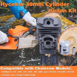 Hyceker 39mm Cylinder Piston Kit For Husqvarna 120 Mark II 235 236 236E 240 240E Jonsered CS2234 CS2238 S McCulloch CS340 CS380 Redmax GZ380 Chainsaw Top End Rebuild Kit w/Intake Manifold Gaskets