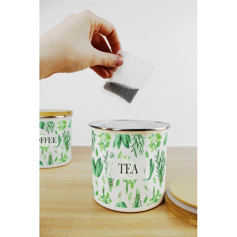 Purely Home Kitchen Herbs Tea Canister - White & Green