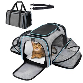 Airline Approved Expandable Pet Carrier for Cats, Puppies, and Small Animals - Soft-Sided with Removable Fleece Pad and Storage Pockets, Large Size (Expands on 2 Sides)
