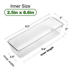 LotFancy 8 Pack Clear Plastic Drawer Organizers, Food Grade Storage Trays, Non-Slip Storage Bins for Kitchen Utensil, Silverware Cutlery, Bathroom, Office Desk, Makeup, Jewelry, 9.2''×3''×2''