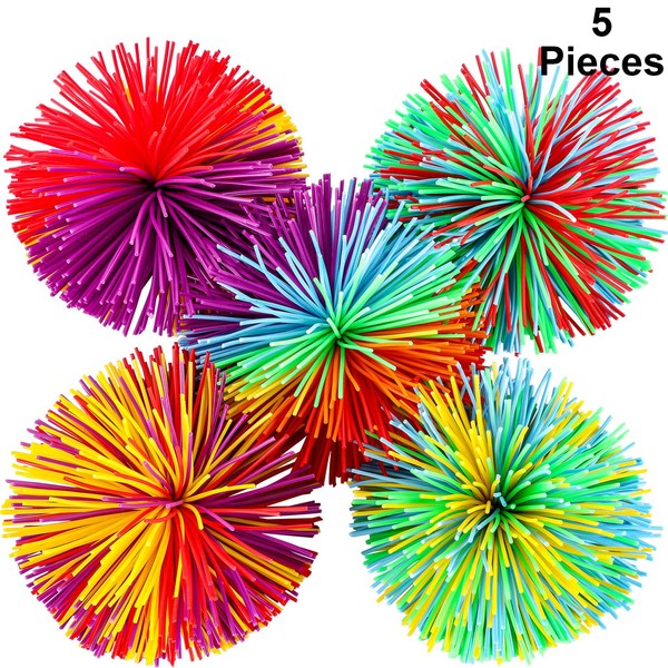 5 Pieces Monkey Stringy Balls Sensory Fidget Stringy Balls Soft Rainbow Pom Bouncy Stress Balls with Storage Bag, Multicolor (2.75 Inch 5 Pieces)