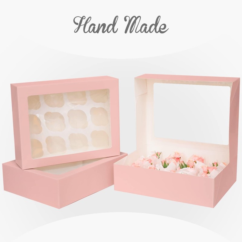 Gcardist Auto-pop Up 12 Cupcake Boxes with Window Pink 6