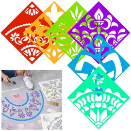 Watersay 6 Set Diwali Large Rangoli Stencil 11" x 11" Reusable Plastic Mandala Painting Stencil Indian Traditional Festival Painting on Wood Floor Wall Tile Fabric Furniture DIY Craft(Classic Style)