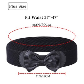 Abien Womens Wide Elastic Belt Plus Size Stretchy Belts Black Snap-Button Bow Wasit Belt for Women Dress (Black-bowknot)