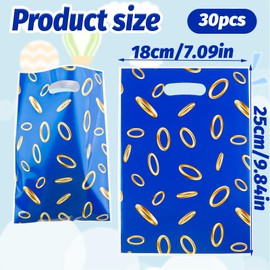 FUNCANDLE 50 Pcs Video Game Party Favor Bags - Blue & Gold Ring Print Plastic Goodie Bags for Gamer Birthdays, Candy, Snacks, Treats Reusable Birthday Decorations, Kids Teens Party Supplies Gift