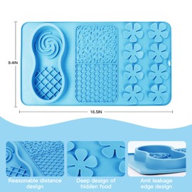 LONGFITE Large Dog Feeding Licking Snuffle Mat Silicone Slower Feeder Lick Mats Multi Use for Dry&Wet Food and Water with Brush and Spatula (Blue)