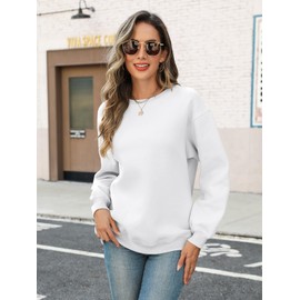 TICTICMIMI Women's Casual Crewneck Sweatshirts Long Sleeve Tops Loose Fit Fall Shirts White