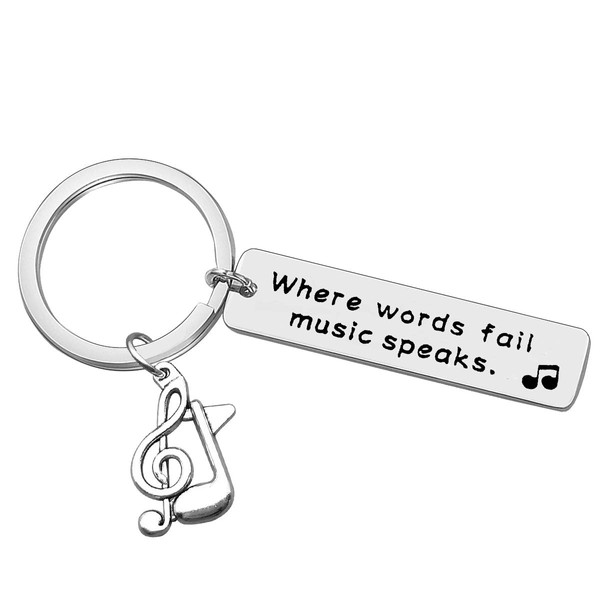 Dabihu Music Keychain Gift Where Words Fail Music Speaks Keyring Music Lover Gift Music Note Keychain Gift for Music Teacher Student Musicians Jewelry Inspirational Gift Music Key Ring