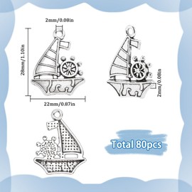 SUNNYCLUE 1 Box 80Pcs Sailboat Charms Boat Charm Bulk Metal Alloy Antique Silver Vintage Tibetan Sailboats Sailing Ship Dangle Charm for Jewellery Making Charms Bracelets Necklace Crafts Accessories