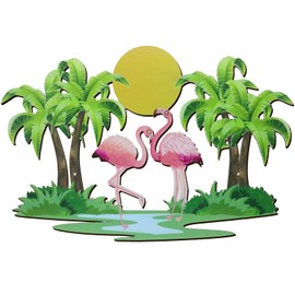 Taiyin Flamingo Metal Wall Art Tropical Outdoor Decor, Palm Tree Flamingo Metal Wall Art Decor Pink Flamingo Tropical Metal Tree Wall Sculptures for Indoor Outdoor Yard Decorations