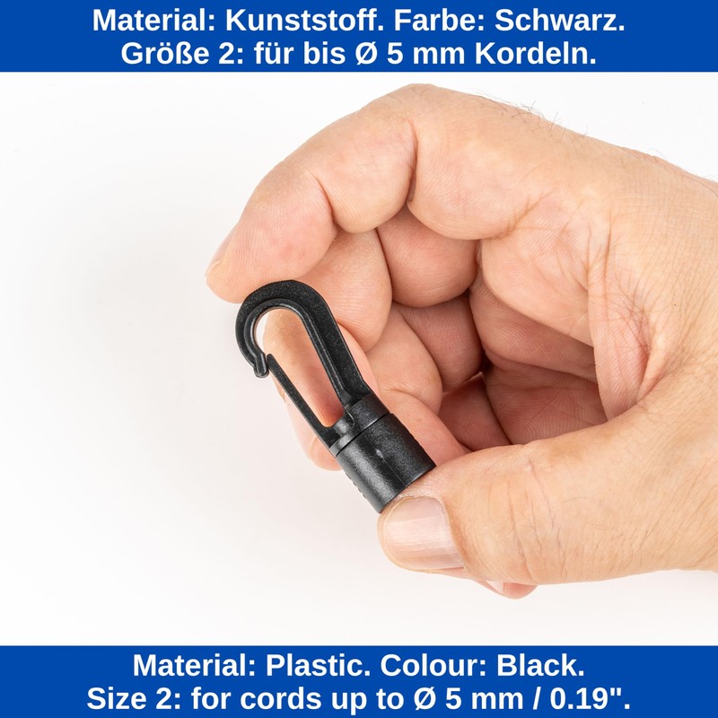Plastic Carabiner Hooks, Pack of 12, in Black, for Diameter