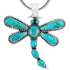 Dragonfly Turquoise Pendant Necklace Sterling Silver 925 (Sterling Silver Pendant with 20" Stainless Chain) (Turquoise)