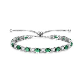 FANCIME Sterling Silver Created Emerald Tennis Bracelet May Birthstone Bolo Tennis Bracelets for Women Fine Jewelry Birthday Gifts for Women Mom