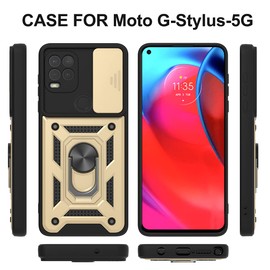 Lokyoo Compatible for Moto G Stylus 5G 2021 Case with Camera Cover & Kickstand, Slide Lens Cover + Built-in 360° Rotate Ring Stand, Armor Style, Impact-Resistant, Full Protect for Moto g Stylus 5G