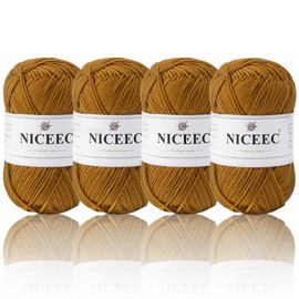 NICEEC 4 Skeins Soft Baby Yarn 100% Cotton Yarn for Crochet Knitting 4 Ply Yarn Blanket Yarn for DIY Craft Fingering Weight Yarn Total Length 4×175yds/4×50g-Ginger