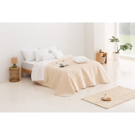 Todocama Feine Tagesdecke mit Stern-Design, für Frühling, Sommer, Herbst und Winter, 100% Mikrofaser, extra weich, Mehrzweck-Bettüberwurf, 120/135-230 x 260 cm, Beige