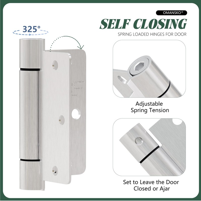 2 Pack Self Closing Door Hinges 3.5 inch Satin Nickel