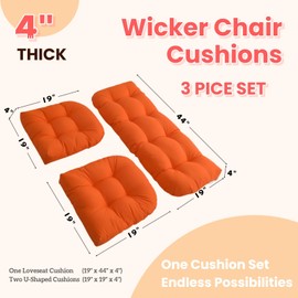 DVUAY Wicker Chair Cushions 3 Piece Set, Waterproof Outdoor Cushions for Patio Furniture, Loveseat and U-Shaped Wicker Furniture Cushions, Orange