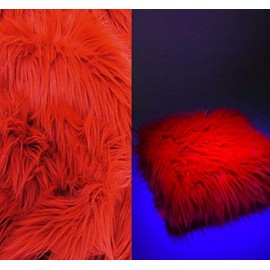 UV Reactive Solid Shaggy Faux Fur Fabric Sold by The Yard DIY Coats Costumes Scarfs Accessories Fashion (Red)