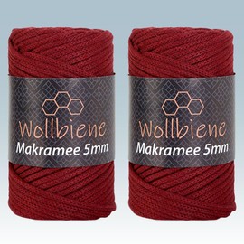 Wollbiene Macrame Yarn 5 mm, 2 x 70 m, Natural Macrame, Cotton Yarn, Mixed Yarn for Knotting Macrame - Rope Yarn, Cotton Macrame Yarn for Arts, DIY Crafts (Dark Red 06)